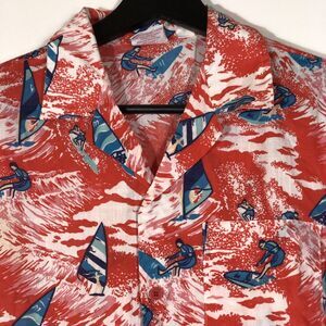 Islander Hawaiian Shirt Boys Red Blue Surfer Sailboarder Size Large 16-18